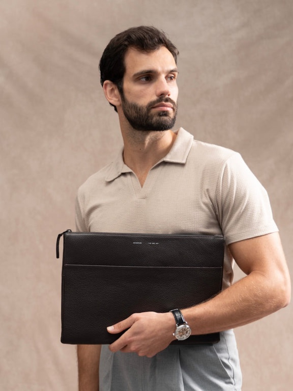Grams(28) 114 Leather Folio Black Full Grain Italian Leather Laptop Sleeve